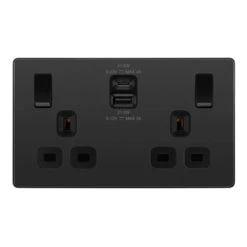 BG Evolve Black Chrome 13A Double USB Socket With 22W A+C Ports PCDBC22UAC22B