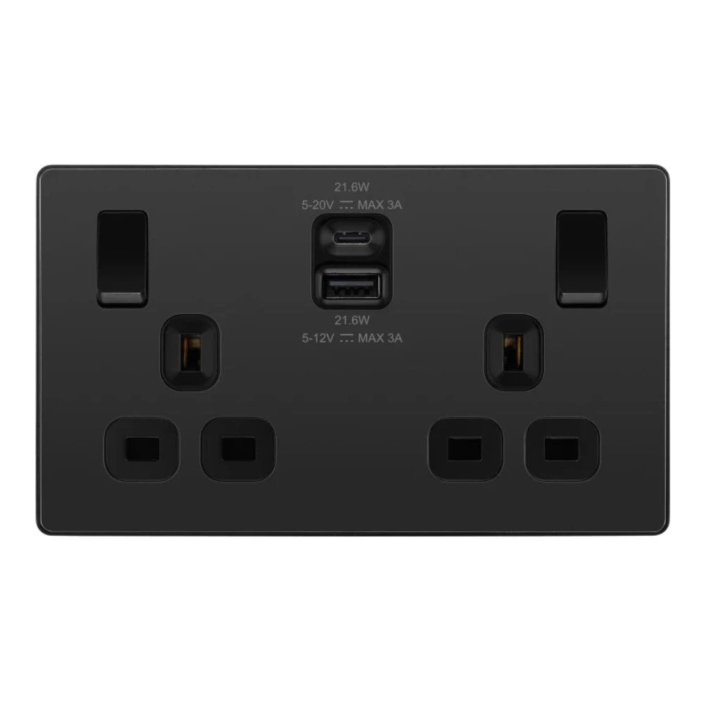 BG Evolve Black Chrome 13A Double USB Socket With 22W A+C Ports PCDBC22UAC22B 3 BG Evolve Black Chrome 13A Double USB Socket With 22W A+C Ports PCDBC22UAC22B