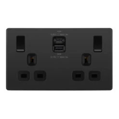 BG Evolve Black Chrome 13A Double USB Socket With 45W A+C Ports PCDBC22UAC45B