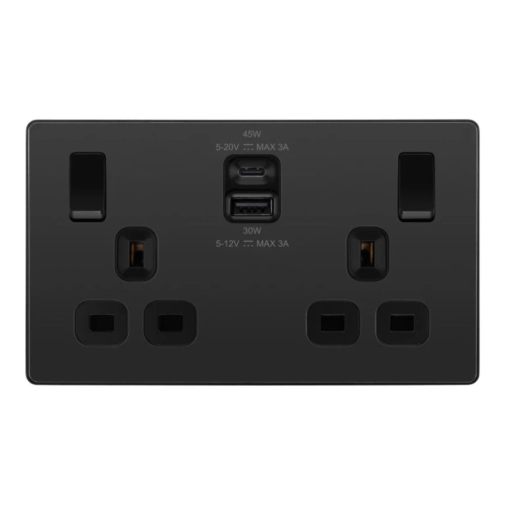 BG Evolve Black Chrome 13A Double USB Socket With 45W A+C Ports PCDBC22UAC45B 3 BG Evolve Black Chrome 13A Double USB Socket With 45W A+C Ports PCDBC22UAC45B