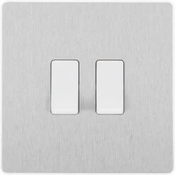 BG Evolve Brushed Steel 2W & Intermediate Light Switch PCDBS2WINTW