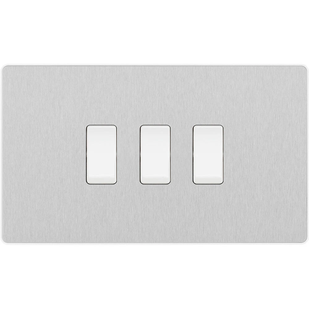BG Evolve Brushed Steel 3G 2W Light Switch PCDBS432W 3 BG Evolve Brushed Steel 3G 2W Light Switch PCDBS432W