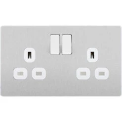 BG Evolve Brushed Steel Double Socket PCDBS22W