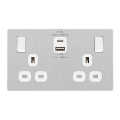 BG Evolve Brushed Steel 13A Double USB Socket With 22W A+C Ports PCDBS22UAC22W