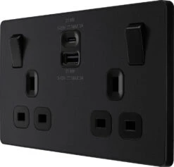 BG Evolve Matt Black 13A Double USB Socket With 22W A+C Ports PCDMB22UAC22B -RS Electrical Supplies BG Evolve PCDMB22UAC22B 2 gang usb socket A and C 22W right