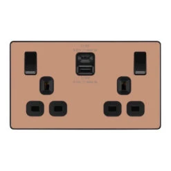 BG Evolve Polished Copper 13A Double USB Socket With 22W A+C Ports PCDCP22UAC22B
