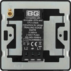 BG Evolve Black Chrome 1G Dimmer Switch PCDBC81B -RS Electrical Supplies BG Evolve Polycarbonate Black Chrome 1G Dimmer Switch PCDBC81B Available From RS Electrical back