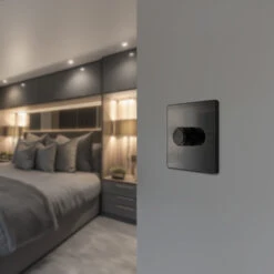 BG Evolve Black Chrome 1G Dimmer Switch PCDBC81B -RS Electrical Supplies BG Evolve Polycarbonate Black Chrome 1G Dimmer Switch PCDBC81B Available From RS Electrical bedroom