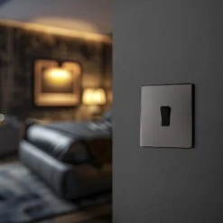 BG Evolve Black Chrome 1G 2W Light Switch PCDBC12B -RS Electrical Supplies BG Evolve Polycarbonate Black Chrome 1G Light Switch PCDBC12B Available From RS Electrical wall