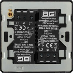 BG Evolve Black Chrome 2G Dimmer Switch PCDBC82B 12 BG Evolve Black Chrome 2G Dimmer Switch PCDBC82B -RS Electrical Supplies BG Evolve Polycarbonate Black Chrome 2G Dimmer Switch PCDBC82B Available From RS Electrical back