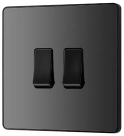 BG Evolve Black Chrome 2G 2W Light Switch PCDBC42B -RS Electrical Supplies BG Evolve Polycarbonate Black Chrome 2G Light Switch PCDBC42B Available From RS Electrical right