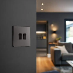 BG Evolve Black Chrome 2G 2W Light Switch PCDBC42B -RS Electrical Supplies BG Evolve Polycarbonate Black Chrome 2G Light Switch PCDBC42B Available From RS Electrical wall