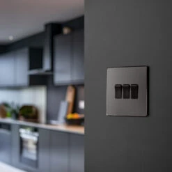 BG Evolve Black Chrome 3G 2W Light Switch PCDBC43B -RS Electrical Supplies BG Evolve Polycarbonate Black Chrome 3G Light Switch PCDBC43B Available From RS Electrical kitchen