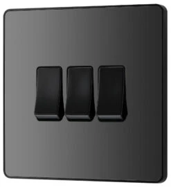 BG Evolve Black Chrome 3G 2W Light Switch PCDBC43B -RS Electrical Supplies BG Evolve Polycarbonate Black Chrome 3G Light Switch PCDBC43B Available From RS Electrical right