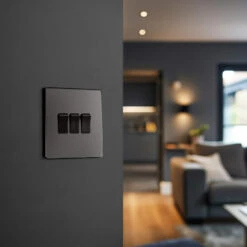 BG Evolve Black Chrome 3G 2W Light Switch PCDBC43B -RS Electrical Supplies BG Evolve Polycarbonate Black Chrome 3G Light Switch PCDBC43B Available From RS Electrical wall