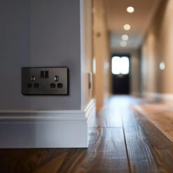 BG Evolve Black Chrome 13A Double Socket PCDBC22B 13 BG Evolve Black Chrome 13A Double Socket PCDBC22B -RS Electrical Supplies BG Evolve Polycarbonate Black Chrome Double Socket PCDBC22B Available From RS Electrical wall