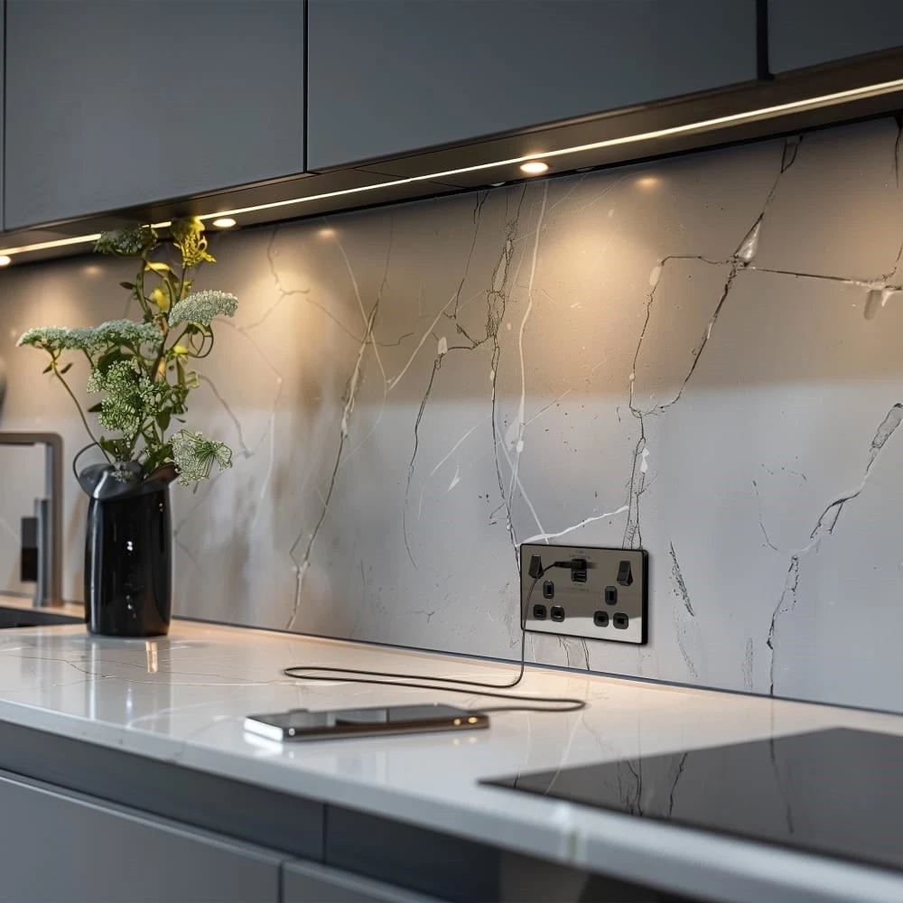 BG Evolve Black Chrome 13A Double USB Socket With 22W A+C Ports PCDBC22UAC22B 7 BG Evolve Black Chrome 13A Double USB Socket With 22W A+C Ports PCDBC22UAC22B - Image 5