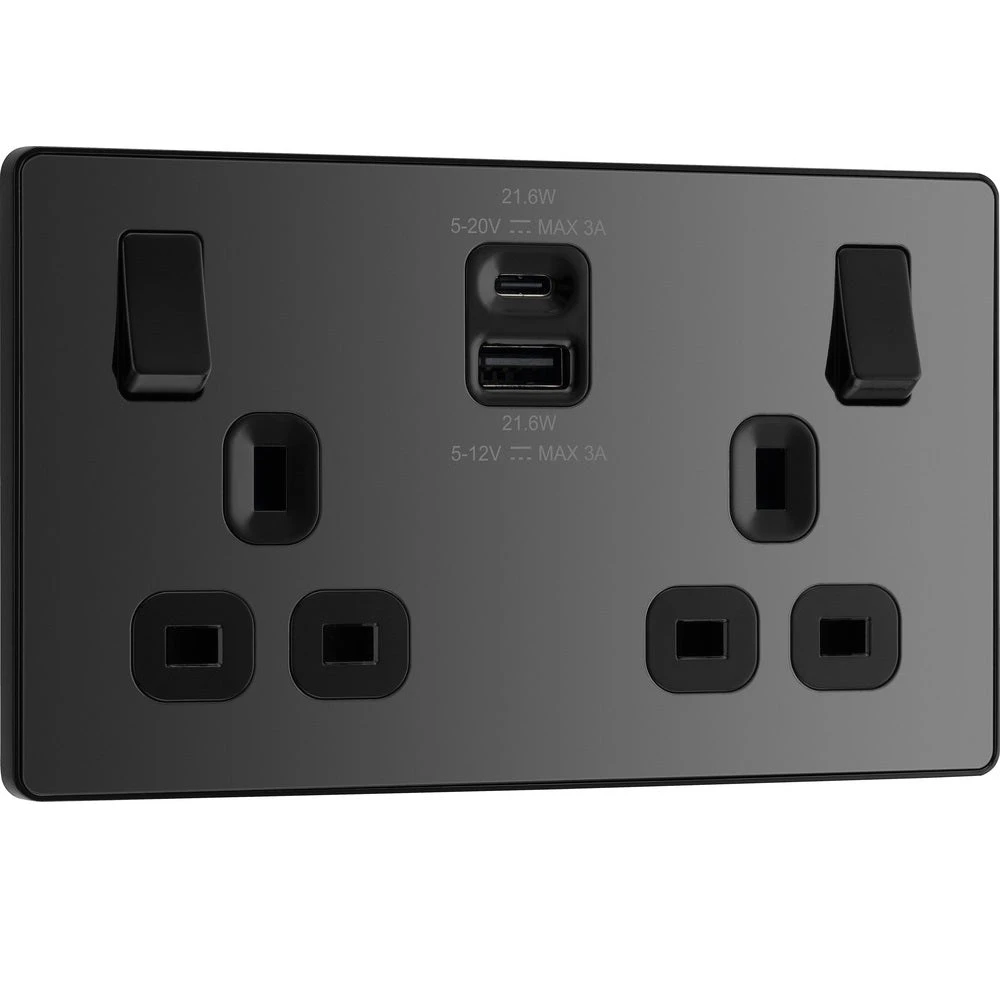 BG Evolve Black Chrome 13A Double USB Socket With 22W A+C Ports PCDBC22UAC22B 4 BG Evolve Black Chrome 13A Double USB Socket With 22W A+C Ports PCDBC22UAC22B - Image 2