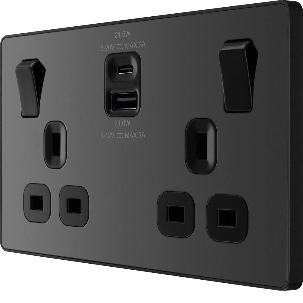 BG Evolve Black Chrome 13A Double USB Socket With 22W A+C Ports PCDBC22UAC22B 5 BG Evolve Black Chrome 13A Double USB Socket With 22W A+C Ports PCDBC22UAC22B - Image 3
