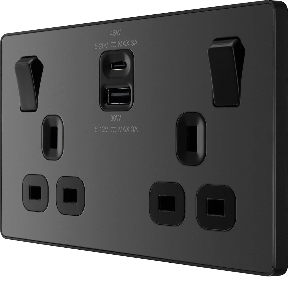 BG Evolve Black Chrome 13A Double USB Socket With 45W A+C Ports PCDBC22UAC45B 5 BG Evolve Black Chrome 13A Double USB Socket With 45W A+C Ports PCDBC22UAC45B - Image 3