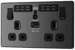 BG Evolve Black Chrome WiFi Extender With 13A Double USB Socket PCDBC22UWRB -RS Electrical Supplies BG Evolve Polycarbonate Black Chrome Double USB Socket with WiFi Extender PCDBC22UWRB Available From RS Electrical right