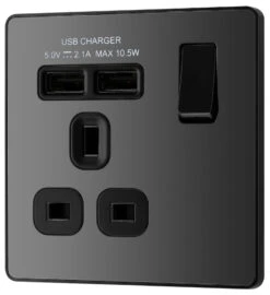 BG Evolve Black Chrome 13A Single USB Socket PCDBC21U2B -RS Electrical Supplies BG Evolve Polycarbonate Black Chrome Single USB Socket PCDBC21U2B Available From RS Electrical right