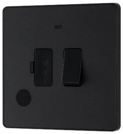 BG Evolve Matt Black 13A Switched Spur With LED And Flex Outlet PCDMB52B -RS Electrical Supplies BG Evolve Polycarbonate Matt Black 13A Switched Spur With Neon and Flex Outlet PCDMB52B Right