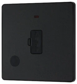 BG Evolve Matt Black 13A Unswitched Spur With LED And Flex Outlet PCDMB54B -RS Electrical Supplies BG Evolve Polycarbonate Matt Black 13A Unswitched Spur With Neon and Flex Outlet PCDMB54B Right