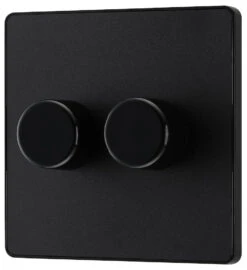BG Evolve Matt Black 2G Dimmer Switch PCDMB82B -RS Electrical Supplies BG Evolve Polycarbonate Matt Black 2G Dimmer Switch PCDMB82B Right