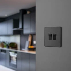 BG Evolve Matt Black 2G 2W Light Switch PCDMB42B -RS Electrical Supplies BG Evolve Polycarbonate Matt Black 2G Light Switch PCDMB42B kitchen