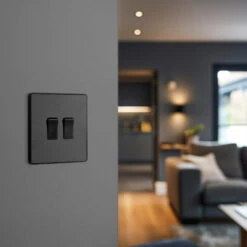 BG Evolve Matt Black 2G 2W Light Switch PCDMB42B -RS Electrical Supplies BG Evolve Polycarbonate Matt Black 2G Light Switch PCDMB42B wall