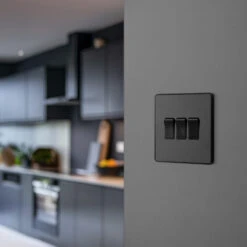 BG Evolve Matt Black 3G 2W Light Switch PCDMB43B -RS Electrical Supplies BG Evolve Polycarbonate Matt Black 3G Light Switch PCDMB43B kitchen