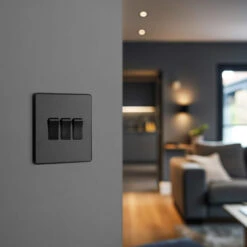 BG Evolve Matt Black 3G 2W Light Switch PCDMB43B -RS Electrical Supplies BG Evolve Polycarbonate Matt Black 3G Light Switch PCDMB43B wall
