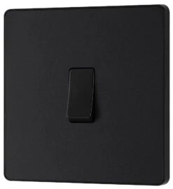 BG Evolve Matt Black Intermediate Light Switch PCDMB13B -RS Electrical Supplies BG Evolve Polycarbonate Matt Black Intermediate Light Switch PCDMB13B Right