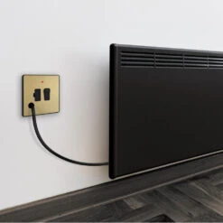 BG Evolve Satin Brass 13A Switched Spur With LED And Flex Outlet PCDSB52B 13 BG Evolve Satin Brass 13A Switched Spur With LED And Flex Outlet PCDSB52B -RS Electrical Supplies BG Evolve Polycarbonate Satin Brass 13A Switched Spur With Neon and Flex Outlet PCDSB52B panel