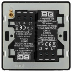 BG Evolve Satin Brass 2G Dimmer Switch PCDSB82B -RS Electrical Supplies BG Evolve Polycarbonate Satin Brass 2G Dimmer Switch PCDSB82B back