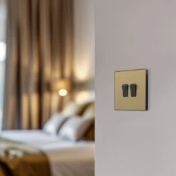 BG Evolve Satin Brass 2G 2W Light Switch PCDSB42B -RS Electrical Supplies BG Evolve Polycarbonate Satin Brass 2G Light Switch PCDSB42B bedroom