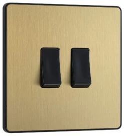 BG Evolve Satin Brass 2G 2W Light Switch PCDSB42B -RS Electrical Supplies BG Evolve Polycarbonate Satin Brass 2G Light Switch PCDSB42B left