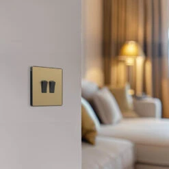 BG Evolve Satin Brass 2G 2W Light Switch PCDSB42B -RS Electrical Supplies BG Evolve Polycarbonate Satin Brass 2G Light Switch PCDSB42B lounge