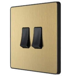 BG Evolve Satin Brass 2G 2W Light Switch PCDSB42B -RS Electrical Supplies BG Evolve Polycarbonate Satin Brass 2G Light Switch PCDSB42B right