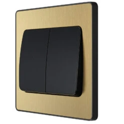 BG Evolve Satin Brass 2G 2W Wide Rocker Light Switch PCDSB42WB -RS Electrical Supplies BG Evolve Polycarbonate Satin Brass 2G Wide Rocker Light Switch PCDSB42WB RIGHT