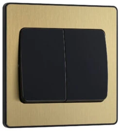 BG Evolve Satin Brass 2G 2W Wide Rocker Light Switch PCDSB42WB -RS Electrical Supplies BG Evolve Polycarbonate Satin Brass 2G Wide Rocker Light Switch PCDSB42WB left