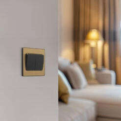 BG Evolve Satin Brass 2G 2W Wide Rocker Light Switch PCDSB42WB -RS Electrical Supplies BG Evolve Polycarbonate Satin Brass 2G Wide Rocker Light Switch PCDSB42WB lounge