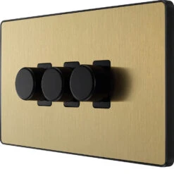BG Evolve Satin Brass 3G Dimmer Switch PCDSB83B -RS Electrical Supplies BG Evolve Polycarbonate Satin Brass 3G Dimmer Switch PCDSB83B right