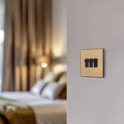 BG Evolve Satin Brass 3G 2W Light Switch PCDSB43B -RS Electrical Supplies BG Evolve Polycarbonate Satin Brass 3G Light Switch PCDSB43B bedroom