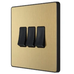 BG Evolve Satin Brass 3G 2W Light Switch PCDSB43B -RS Electrical Supplies BG Evolve Polycarbonate Satin Brass 3G Light Switch PCDSB43B rigjt