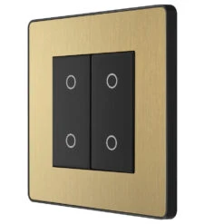 BG Evolve Satin Brass 2G Master Touch Dimmer Switch PCDSBTDM2B 9 BG Evolve Satin Brass 2G Master Touch Dimmer Switch PCDSBTDM2B -RS Electrical Supplies BG Evolve Polycarbonate Satin Brass Double Master Touch Dimmer Switch PCDSBTDM2B right