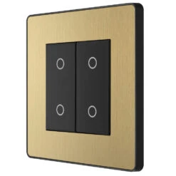 BG Evolve Satin Brass 2G Secondary Touch Dimmer Switch PCDSBTDS2B 9 BG Evolve Satin Brass 2G Secondary Touch Dimmer Switch PCDSBTDS2B -RS Electrical Supplies BG Evolve Polycarbonate Satin Brass Double Secondary Touch Dimmer Switch PCDSBTDS2B right