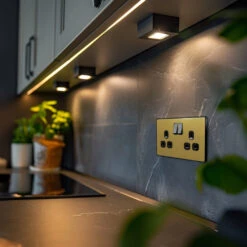 BG Evolve Satin Brass 13A Double Socket PCDSB22B -RS Electrical Supplies BG Evolve Polycarbonate Satin Brass Double Socket PCDSB22B kitchen