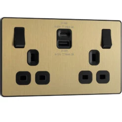 BG Evolve Satin Brass 13A Double USB Socket With 22W A+C Ports PCDSB22UAC22B 8 BG Evolve Satin Brass 13A Double USB Socket With 22W A+C Ports PCDSB22UAC22B -RS Electrical Supplies BG Evolve Polycarbonate Satin Brass Double USB Socket With A C Ports PCDSB22UAC22B left
